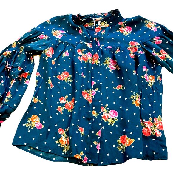 Anthropologie Wellesley Prairie Polka Dot Blouse Floral Cottagecore Retro Boho - Picture 6 of 16